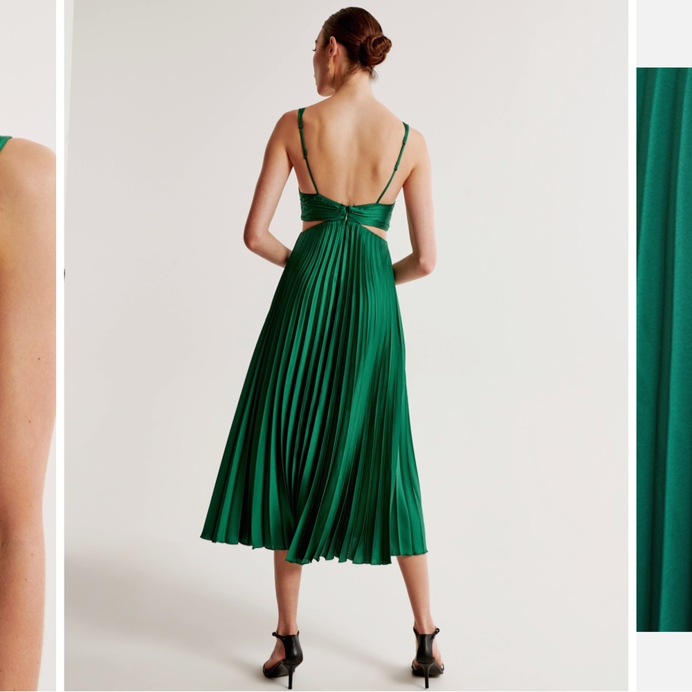 NWT Abercrombie & Fitch Emerald Green Pleated Maxi Dress - Picture 2 of 3